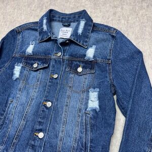 Love Tree Denim Distressed Blue‎ Jean Jacket Women Medium